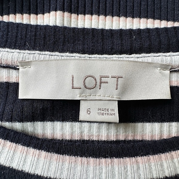 LOFT | NWOT BLACK WHITE PINK STRIPED MIDI DRESS LONG SLEEVED | SIZE: 6 - Picture 9 of 10